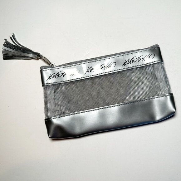 SOLD—Lord & Taylor Silver Mesh Cosmetic Bag Zipper Pouch - Picture 3 of 9